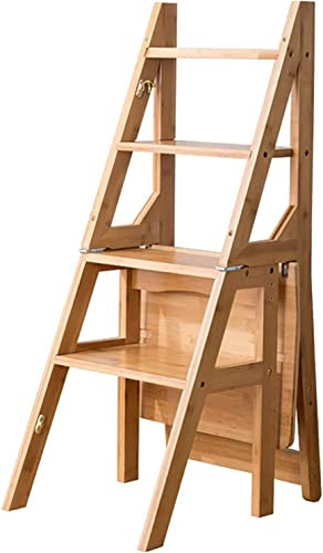 Bibliothèque Escabeau Pliable Woodrow - Tabouret Décoratif Étagère Pour Accueil, Cuisine, Placards - Portable et Multifonctionnel (Couleur: Naturel, Taille: 35x46x88.5cm)