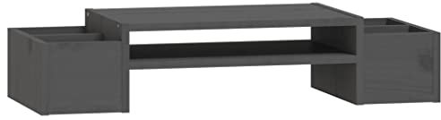 vidaXL Solid Pine Wood Monitor Riser in Grey - Space-Saving, Organized Workstation with Ample Storage and Neck & Back Strain Reduction
