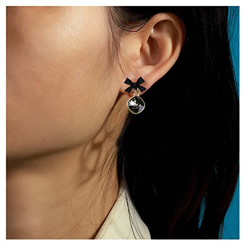 Dervivea Boho Schwarz Kristall Ohrringe Strass Bogen Ohrstecker Quadratisch Edelstein Tropfen Ohrringe Vintage Schwarz Baumeln Bogen Ohrringe Schmuck Für Frauen Und Mädchen