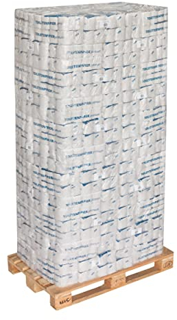 1 Palette Toilettenpapier, 2-lagig, Recycling, weiß, 250 Blatt, 9,5x11cm, Ø Rolle: 10cm, Ø Hülse: 4cm, 8x8 Rollen, 64 Rollen/VE, 30 VE/Palette, Klopapier