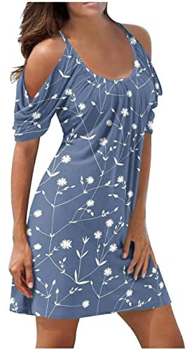 Generic Damen Rockabilly Kleider Sommerkleider Damen Elegant T Shirtkleid Damen Gerade Kleider Knielang Kleid Leinen Glitzer Kleider Damen Pailletten Lang Floral Kleid Vorne