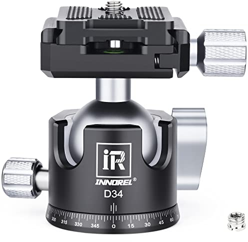 INNOREL D34 34mm Low Profile Tripod Ball Head Professional All Metal CNC Panoramic Camera Tripod Head for Monopod,DSLR Cameras,Camcorder,DV with 1/4 Arca Swiss Quick Release Plate Load 33lb/15kg