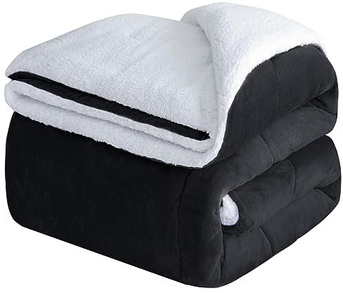 CHOSHOME Kuscheldecke Flauschig 150x200CM Sherpa Decke Warm Flanell Decke Schwarz Kuscheldecke Groß Decke Weiche Warme Fleecedecke Dicke Sofadecke für Winter Flauschige Wolldecke für Couch Schwere