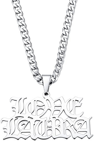 INBLUE Personalized Name Necklace Plate Pendent for Men Women Custom Big Initial Letter Number Necklaces with Curb Chain/Rope Chain Hip Hop Jewelry(A2: Silver 2 Row Letter)