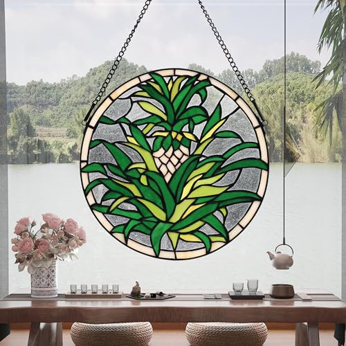 bwkoiujes Karpfen Buntglas-Fensteraufhängung, 30,5 cm Durchmesser, Tiffany-Tier-Stil, roter Koi-Sonnenfänger, Wanddekoration, Kunst-Panel, inklusive 50,8 cm Kette und Haken, das perfekte Geschenk zum