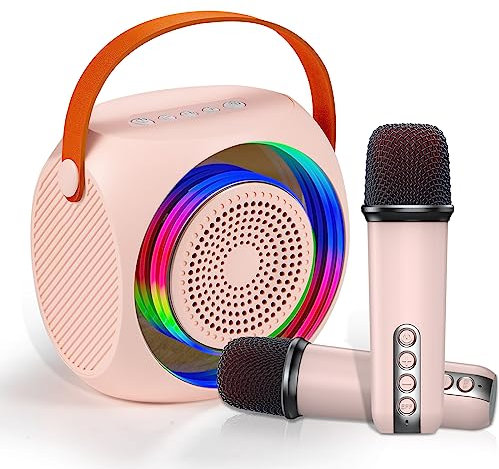 Macchina per karaoke per bambini, portatile, con 2 microfoni wireless con luci a LED RGB, altoparlanti per karaoke, Bluetooth, con microfono, regalo per adulti per ragazze e ragazzi di compleanno