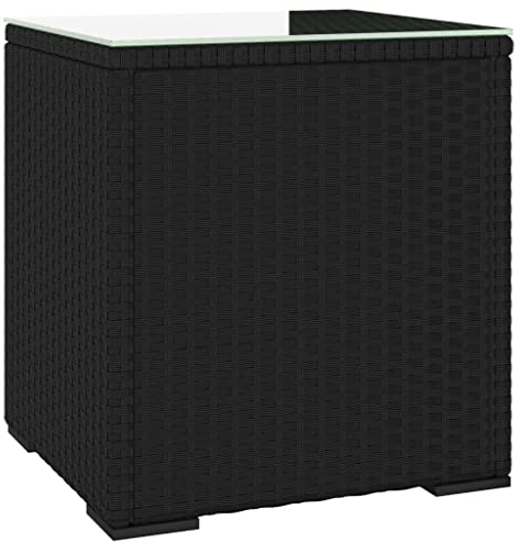 Makastle PE-Rattan Gartentisch Beistelltisch Gartenmöbel Tisch mit Glasplatte, Balkontisch Loungetisch Couchtisch Kaffeetisch Terrassentisch, Schwarz 40x37x40,5 cm