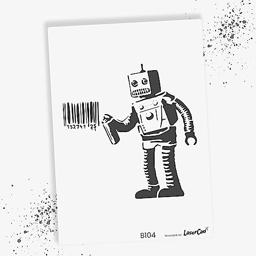 LaserCad Schablonen BANKSY Streetart (B104, Tagging Robot, DIN A3) Stencil für Graffiti, Airbrush, Kunst, Deko, zum Malen