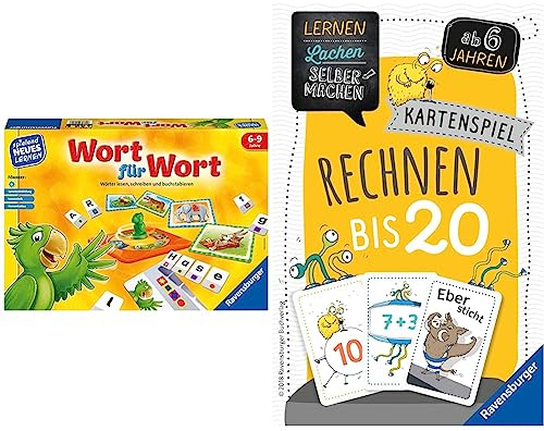 Ravensburger 24955 - Wort für Wort - Spielen und Lernen für Kinder & 80349 - Lernen Lachen Selbermachen: Rechnen bis 20, Kinderspiel ab 6 Jahren, Lernspiel für 1-5 Spieler, Kartenspiel, Mathematik