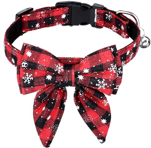 Kesote Hundehalsband Katze Halsband Hund Weihnachtshalsband Hunde Hundeschleife Einstellbar Schleife Rot Weihnachten Geschenk Welpen (M)