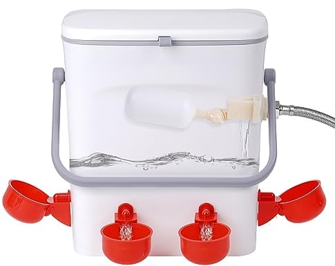 MUYIRTED Large Chicken Water Drinkers 9L | Automatic Poultry Water Feeder | Water Dispenser Hanging | 4 Drinker Cups | 1/2'' Float Valve | 100cm Water Pipe | Plastic Water Tank