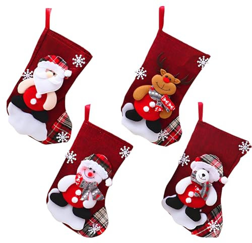 RICEEL 4 Stück Weihnachsstrumpf,Weihnachtsbaum Socken,Weihnachtsstrumpf Geschenktüte,Weihnachtsstrumpf Set,Nikolausstrumpf,Weihnachten Christmas Stocking,Weihnachtsbaum Kamin Deko