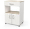 Desserte Roulante 2 Portes 1 Tiroir – Idéal Micro-Onde et Waterproof – ANIS - Couleur Blanc Mat & Chêne - 41,3 x 59,6 x 88,3 cm
