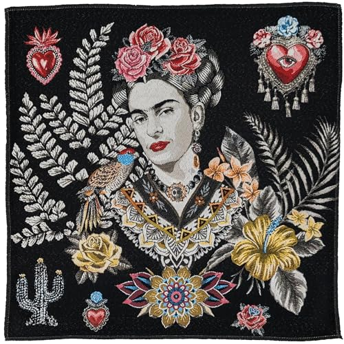 Linnea Quadratischer Jacquard-Stoff, Polycotton, Motiv Frida Kahlo Artista, Schwarz