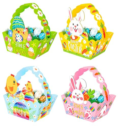 ZDQC 12 Stück Osterkörbchen Basteln Papier,Osterkörbchen Bastelset,DIY Osternest,Osterkorb zum Befüllen,Osternester zum Befüllen,Osterkorb mit Henkel,Osterkörbchen Kinder,Ostern Basteln Kinder