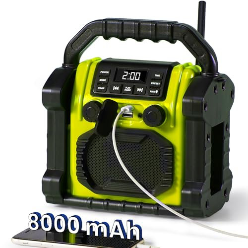 Bingxue Jobsite – Haut-parleur Bluetooth 30 W IPX 66 étanche, radio FM portable avec lumières LED, radios FM anti-collision pour chantier/extérieur/pêche/fête/camping (jaune)