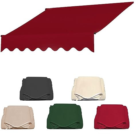 TsoLAY Einziehbar Terrasse Markisenstoff Draussen Garten überdachung Markisenbespannung,Ersatz für Einziehbare Klemmmarkise, Draussen Wasserdichtes Vordach überdachung Aus 100% Polyester-Rot||2m