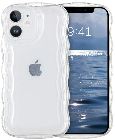 DUEDUE for iPhone 12 Mini Case Clear for iPhone 12 Mini Cute Curly Wave Frame Shape Clear Cover Soft TPU Silicone Shockproof Protective Women Girls Phone Case for iPhone 12 Mini Case 5.4 2020, Clear