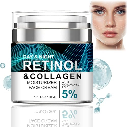Retinol Collagen Cream with 5% Hyaluronic Acid,Retinol Face Cream with Collagen,Anti Wrinkle Face Cream,Anti Aging Face Cream,Retinol Serum for Face,Night Moisturiser,Day Cream for Women Anti Aging