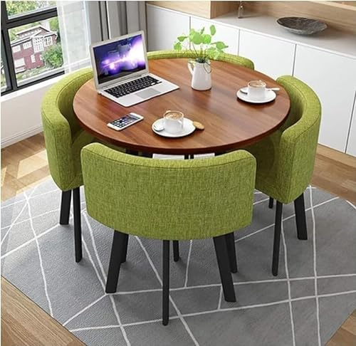 GJVBGA Rundes Esstisch-Set mit 4 Stühlen, kleinen Büro-Tischen und Stühlen, modernes Freizeit-Esszimmer-Möbel für Küche, Lounge, Wohnzimmer (Farbe: Grün)