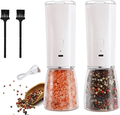 MFYHMY Molinillo de pimienta eléctrico, molinillo de especias, salero y pimentero automático, molinillo de café con juego de luces LED, cerámica ajustable
