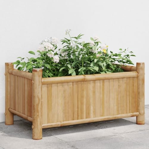 Homgoday Jardinera de 50 x 30 x 25 cm de bambú, jardinera con rejilla para jardín, jardinera de exterior, jardinera balcón