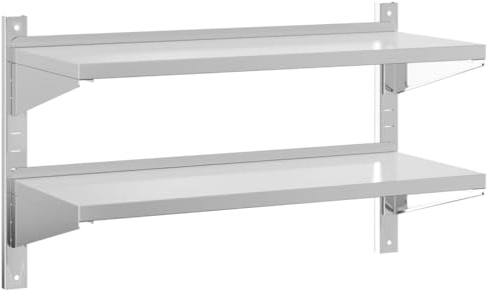 vidaXL Wandregal, Hängeregal mit 2 Böden Aufkantung, Schweberegal für Wohnzimmer Schlafzimmer Küche, Wandboard Bücherregal, Silbern Edelstahl