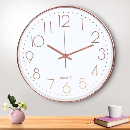 Gigtoop 30cm Rund wanduhr,12 Zoll Modern Quartz Lautlos wanduhren rund Ohne Tickgeräus DekorativeWanduhr,hohe Genauigkeit Leicht zu Lesen Wanduhr, für Büro,Wohnzimmer, Küche, Schule Kinderzimmer