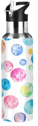 JUMBEAR Color Dots Wasserflasche mit Strohhalm-Deckel, 1000 ml, vakuumisolierte Edelstahl-Wasserflaschen, auslaufsicher, Wasserflasche für Fitness, Sport, Outdoor, 1000 ml