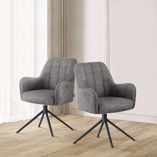 DUBI Möbel Esszimmerstuhl Thomas, Esszimmerstühle drehbar Armlehnstuhl Küchenstuhl Polsterstuhl Schreibtischstuhl Schminkstuhl für Esszimmer Küche Wohnzimmer Büro, Grau, 2 Stück, 21104-RD15F-B05