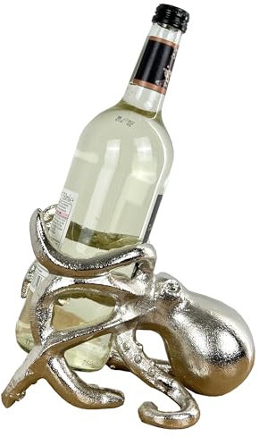 Alfie Francis Silver Wine Bottle Holder Novelty Metal Octopus Shaped Animal Single Bottle Rack Table Gift Nautical Home Decor