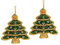 2 x Victorian Style Hand Embellished Christmas Fir Tree Shaped Bauble Decorations - Green/Red/Gold - 10.5 cm