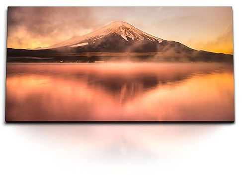 Paul Sinus Wandbild Fuji-Berg im Sonnenaufgang auf Leinwand 120x60cm Beruhigende Landschaftsbilder, Japan Wandbild, Natur Leinwandbild,