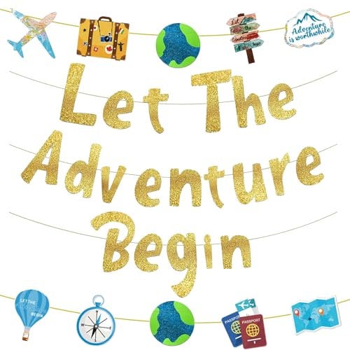 Let the Adventure Begin Banner - 11 Stück Abschiedsparty Ammer Zubehör Deko Reise Motto Partydekoration Für Männer Frauen Reisen Ruhestand Abschlussfeier Geburtstagsfeiern Abschiedsparty