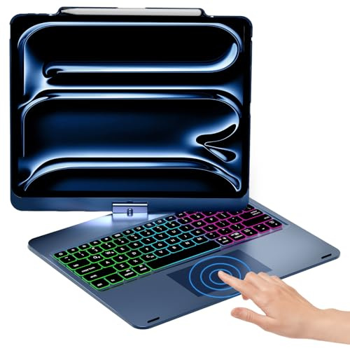 NOKBABO for iPad 13 pro case with Keyboard & iPad Air 13 inch case Keyboard, Rainbow Backlits, Pencil Holder, 360°Rotatable, Compatible with iPad Pro 12.9 6th/5th/4th/3rd Generation - Lake Blue