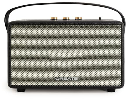 CREATE / Speaker Retro/Altavoz portátil con Bluetooth, USB y AUX Negro Grande/Diseño Retro, hata 5 Horas de autonomía, Correa de Transporte, 40W