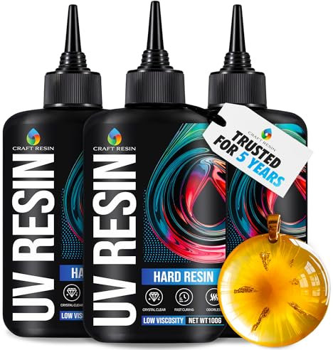 CRAFT RESIN UV Resin Kit 300g Hard Type Low Viscosity – Crystal Clear and No-Yellowing UV Resin Glue for DIY, Jewelry Making, Molds Casting and Polymer Clay Projects - Fast Cure under UV Light