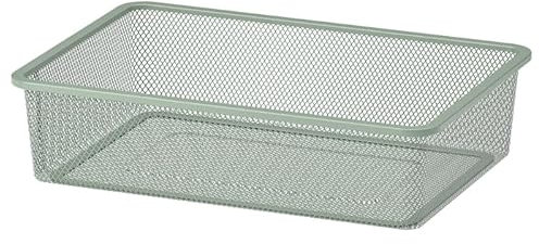 Luckora Large Mesh Storage Basket – 42x30x10 cm, Sturdy Metal Organizer Box for Home, Office, Shelves, Drawers (Light green-grey)