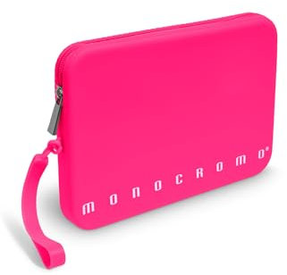 Pigna, Pochette Bustina in morbido Silicone,Monocromo FLUO,con manico,cerniera,Colore Rosa,Confezione 1 pezzo
