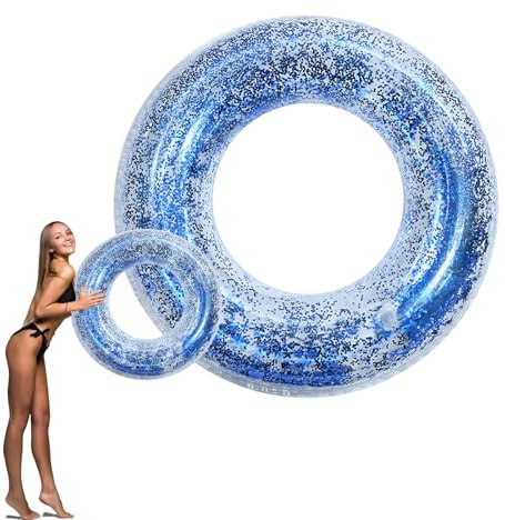Cerchio Gonfiabile Piscina blu 90cm con Brillantini Iridescenti - Gioco Acquatico per Spiaggia, Lago e Piscine Gonfiabili, Anello Nuoto Ricreativo per Divertimento Estivo Familiare