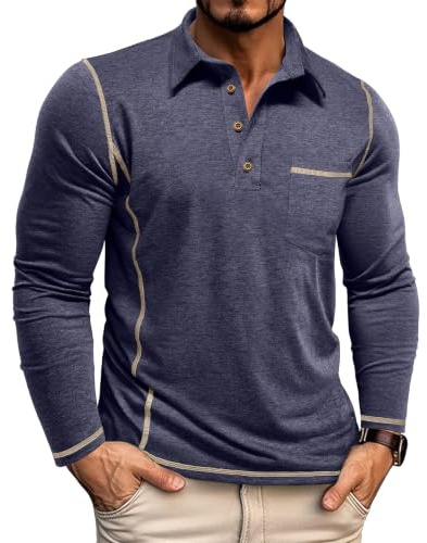 Volemo Poloshirt Herren Langarm Polo Shirt T-Shirts für Herren Sport Slim Fit Golf Polohemd