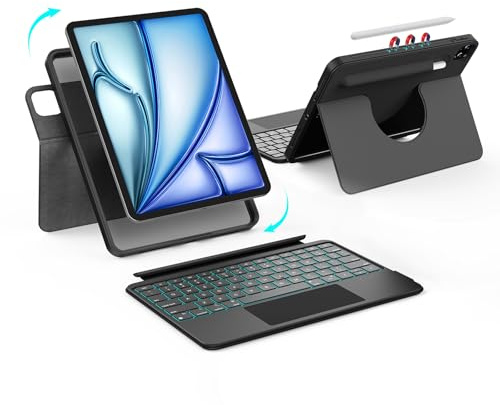 accrosoo Keyboard Case for ipad Air 11-inch (M3/M2) & Pro (4th-1st), Detachable Bluetooth Case with Keyboard for iPad 10.9 Air 5/4 th, Full Protect, Pencil Holder, 7-Color Backlight, QWERTY, Black
