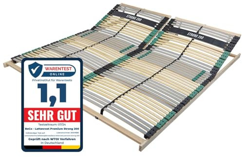 Sleepneo Lattenrost 180x200 Premium Strong bis 200Kg, Kopfteil verstellbar, 7-Zonen-Lattenrost mit 42 Latten, Made in Germany, extra stabil aus Buchenholz