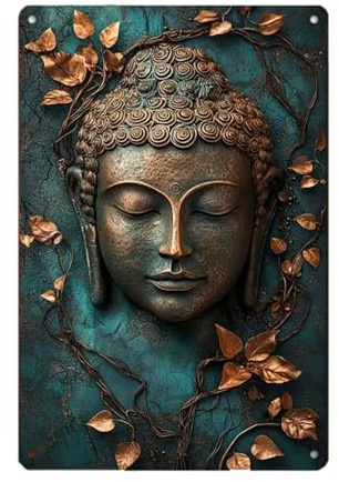 Serene Buddha Lotus Metal Tin Sign. Vintage Wall Art for Unique Indoor/Outdoor/Garden Plaque Decor