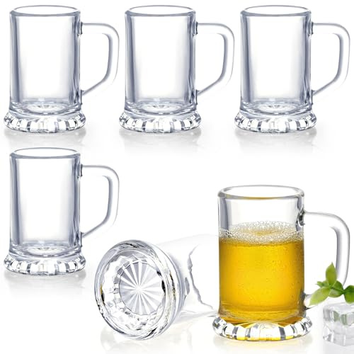 Futtumy 1.18oz Funny Shot Glasses, Mini Beer Mug Shot Glasses with Handles, Mini Beer Shot Glass for Beers Whiskey Tequila Vodka Espresso, Shot Glass Bulk for Party Christmas Birthday Bbq(6pcs, Glass)