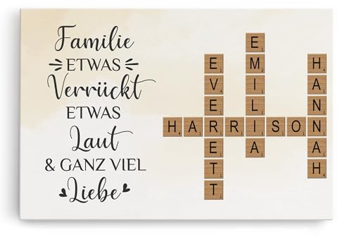 Geschenke Mall Personalisierte Leinwand - Gemeinsam Sind Wir Eine Familie - Personalisierte leinwand familien-kreuzworträtsel, leinwand selbst gestalten, kreuzworträtsel familie namen (Modell #2)