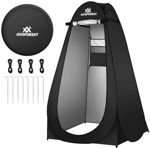AVOFOREST Pop Up Duschzelt, Toilettenzelt mit Tragetasche & Zubehör, Mobile Umkleidezelt Privatsphäre Toilette Outdoor Klozelt, Duschzelt Camping für Wandern Strand Angeln