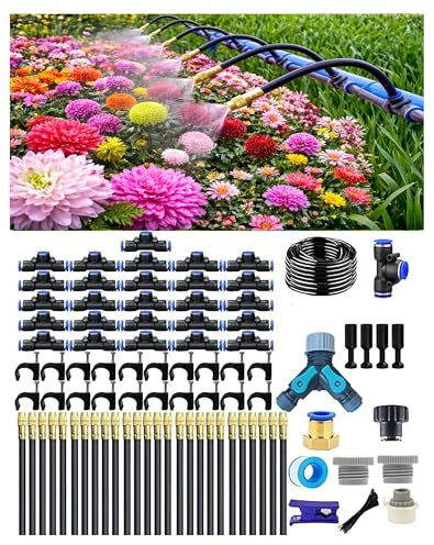 Sistema di Irrigazione a Goccia Automatico per Giardino, Irrigatore Rotante a Getto Regolabile 360°, Ugello a Nebbia con Flusso d'Acqua Ad Alto Volume per Giardino, Terrazzo (30 M)