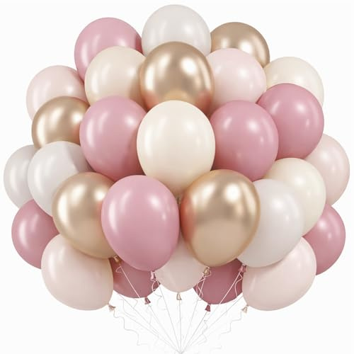 60 Stück Luftballons in Altrosa und Beige, 30,5 cm, Altrosa, Weiß, Sand, Gold, Latex-Luftballons für Geburtstag, Hochzeit, Verlobung, Jahrestag, Party-Dekoration