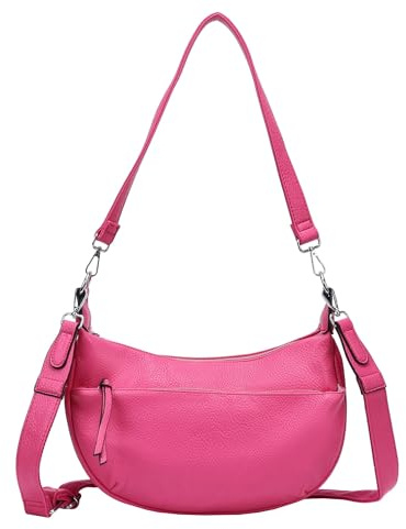 ITALYSHOP24 DAMEN TASCHE MOON Bag Crossbody Runde Schultertasche Hobo Bag Taschenanhänger Umhängetasche Shopper Crossover Handtasche Halbmond Leder Optik Reise (Pink)